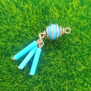 Elegant Blue and‎ Gold Tone Art Deco Tassel Pendant P305